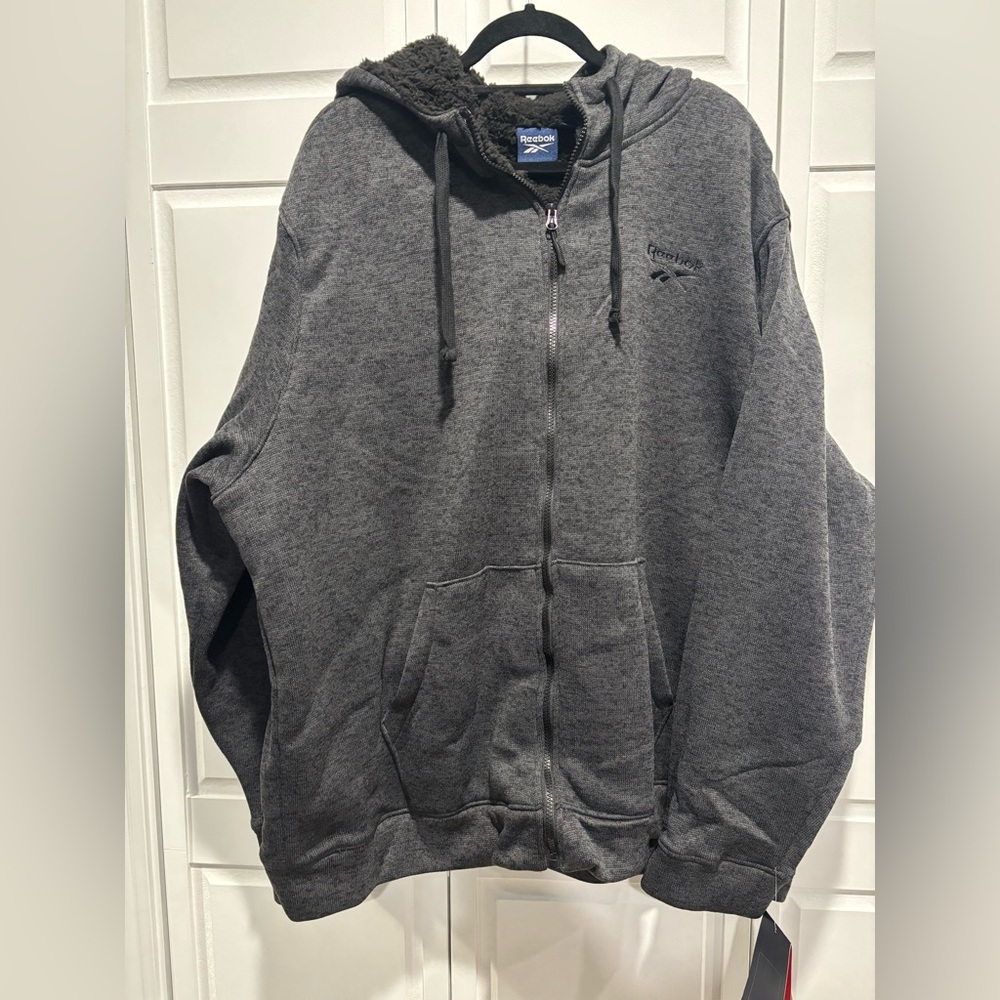 Reebok Men’s Sherpa Lined Full-Zip Hooded Jacket - 4XL Charcoal Heather